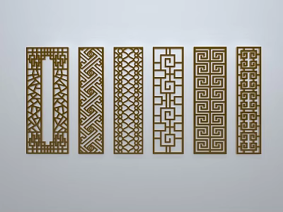 Chinese-style window grilles silhouette pane window sill border openwork window 3d model