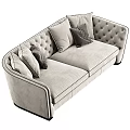 Modern Two Seater Sofa Design With Beige Velvet Upholstery Tufted Backrest And Pillows