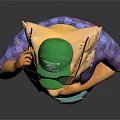Chubby Lizard Character Wearing Purple Plaid Shirt White T-shirt Green Hat And Sunglasses With Diaper