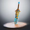 Fantasy Weapon Design With Blue Crystal Accents Golden Hilt And Round Base