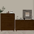 Modern Minimalist Entryway Cabinet And Side Cabinet With Green Plant Decorative Painting And Ornaments