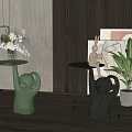 Elegant Side Tables Featuring Monkey Shaped Base Rose Gold And Dark Green Decor Accents 3d model