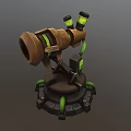 Wooden Telescope Like Mechanical Device With Green Tubes Circular Base And Yellow Components
