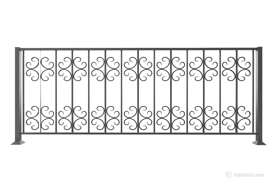 Wrought Iron Fence With Ornate Scroll Patterns For Outdoor Garden Decoration 3d model 