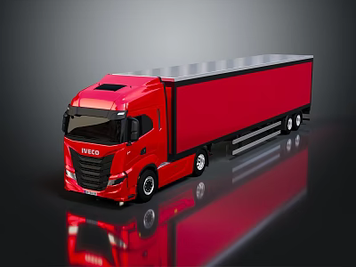Red IVECO Cargo Truck With Large Trailer And Modern Exterior Design 3d model