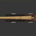 Old Fashioned Brass Cannon On Red Wooden Carriage With Decorative Wheels