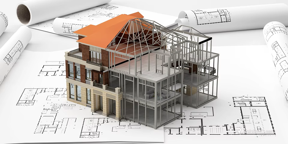 Commercial Construction Equipment for Steel Structure Building Model with Architectural Plans 3d model 