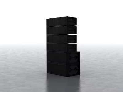 Black Stacked Audio Speaker System with Multiple Black Cabinets on Smooth Gray Floor White Background 3d model