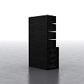 Black Stacked Audio Speaker System with Multiple Black Cabinets on Smooth Gray Floor White Background