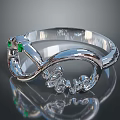 Elegant Silver Ring Jewelry Accessory with Green Gemstones and Sparkling Diamonds Intricate Design