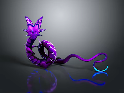 Purple Snake With Cat Ears Glowing Blue Tail Shiny Scales Fantasy 3D Render 3d model