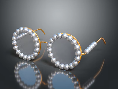 Lustrous Pearl Earrings With Golden Circular Frame And Shiny Beads Design 3d model