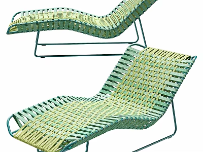 Woven Green and Yellow Outdoor Lounge Chair with Metal Frame for Relaxing 3d model