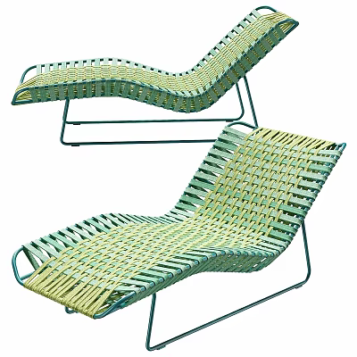 Woven Green and Yellow Outdoor Lounge Chair with Metal Frame for Relaxing 3d model