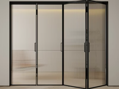 Modern Interior Folding Doors With Black Frame And Vertical Glass Panels 3d model