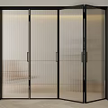 Modern Interior Folding Doors With Black Frame And Vertical Glass Panels