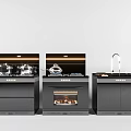Modern Black Kitchen Appliances with Integrated Cooktop Oven Sink and Faucet