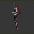 3D Female Character In Religious Hooded Outfit With Cross Emblem And Purple Armor Boots