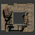 Industrial Metal Frame Structure On Wooden Platform With Crates And Pallets