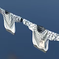 White Clothes With Geometric Patterns Drying On Clothesline Against Blue Sky 3d model