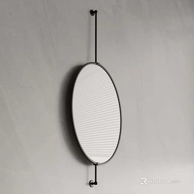 Modern Oval Mirror With Black Frame Vertical Stripes Design Hanging On Gray Wall 3d model