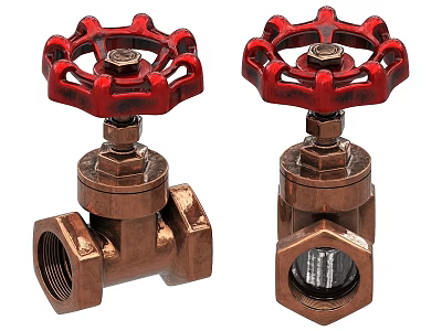 Industrial Brass Gate Valves With Red Handwheels For Pipeline Systems 3d model