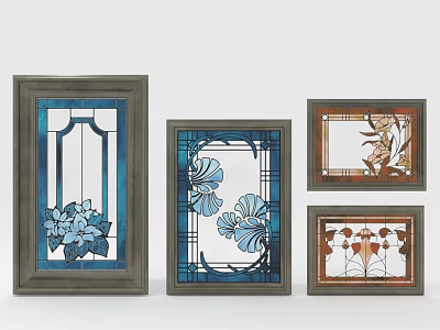 Stained Glass Decorative Wall Art With Floral Patterns Geometric Designs And Wooden Frames 3d model