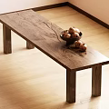 Wooden Bench on Wooden Floor with Bowl of Onions and Additional Onions on Top
