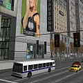 Busy Commercial Street With Tall Buildings Billboards Pedestrians And Vehicles