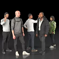 Group of People Standing Together Interacting in Various Clothing Against Black Background