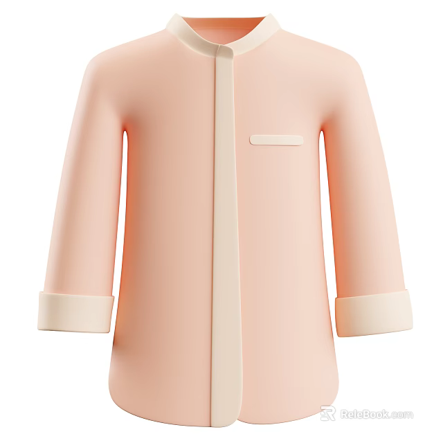 Peach Colored Long Sleeve Clothing With Cream Cuffs Front Trim And Chest Pocket 3d model 