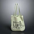 Beige Canvas Tote Bag With Better Life For All Print And Light Handles