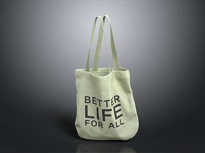 Beige Canvas Tote Bag With Better Life For All Print And Light Handles 3d model