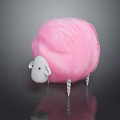 Fluffy Pink Sheep Toy With White Head Red Eyes Striped Legs And Reflection