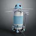 Blue And White Mobile Robot With Red Eyes Multiple Mechanical Arms And Wheels 3d model