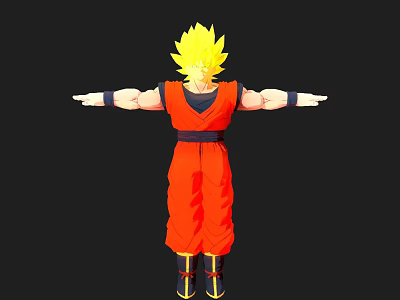 Super Saiyan Goku Game Character With Blonde Spiky Hair Orange Uniform And Outstretched Arms 3d model