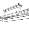 Stainless Steel Ceiling Mounted Clothes Drying Rack With Multiple Hanging Rods And Light Bar 3d model