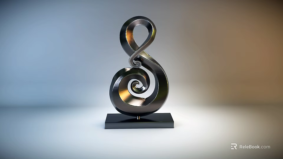 Abstract Modern Metal Spiral Sculpture With Black Base And Curved Lines 3d model 