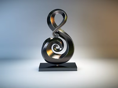 Abstract Modern Metal Spiral Sculpture With Black Base And Curved Lines 3d model
