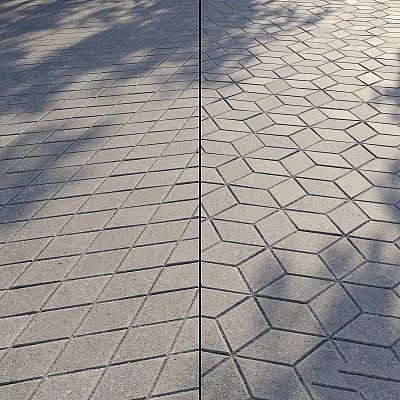 Ground With Two Different Paving Designs Rectangular And Hexagonal Bricks And Tree Shadows 3d model