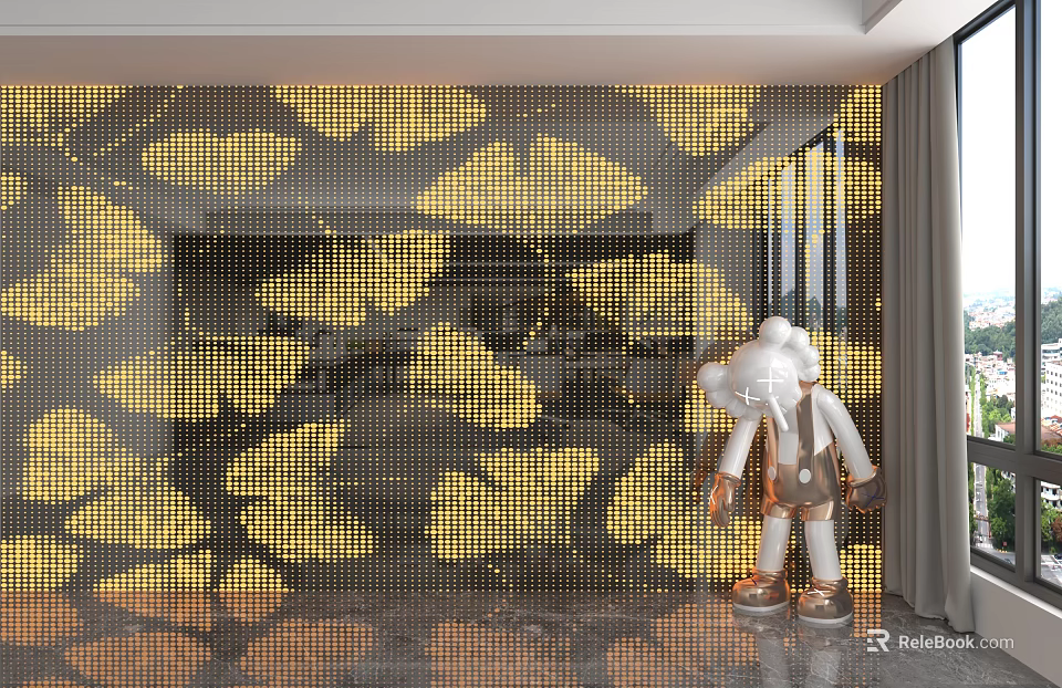 Modern Golden Ginkgo Leaf Patterned Wall Paneling for Elegant Interior Design 3d model 