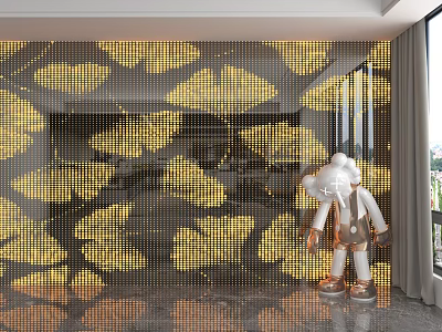 Modern Golden Ginkgo Leaf Patterned Wall Paneling for Elegant Interior Design 3d model