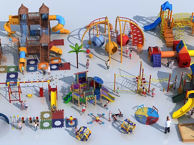 Colorful Playground Equipment Collection With Slides Swings Climbing Structures And Kids Play Areas 3d model