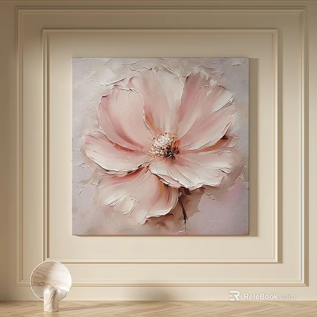 Pink Floral Oil Painting Canvas Art For Modern Home Wall Decor 3d model 