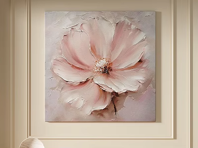 Pink Floral Oil Painting Canvas Art For Modern Home Wall Decor 3d model