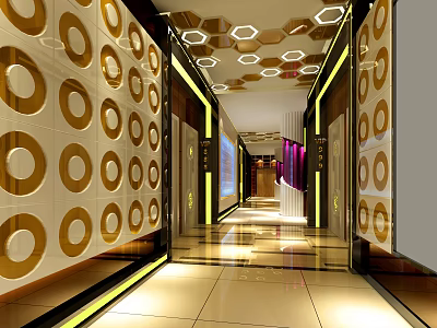 KTV Corridor With Modern Decorative Walls And Geometric Ceiling Lighting Design 3d model