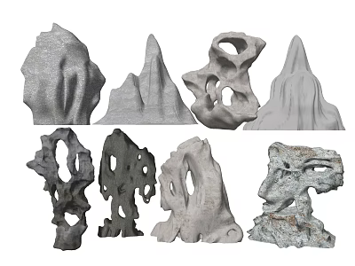 Natural Decorative Stones in Various Shapes Including Irregular Mountain Like and Perforated Forms 3d model