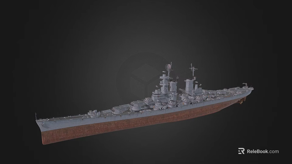 Detailed Historical Battleship Model With Gray Hull Red Bottom Main Turrets And Superstructure 3d model 