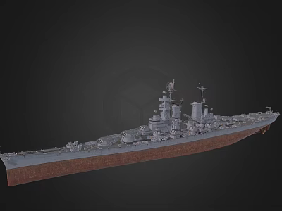 Detailed Historical Battleship Model With Gray Hull Red Bottom Main Turrets And Superstructure 3d model
