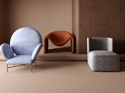 Modern Single Seater Fabric Sofa With Curved Design And Metal Legs 3d model